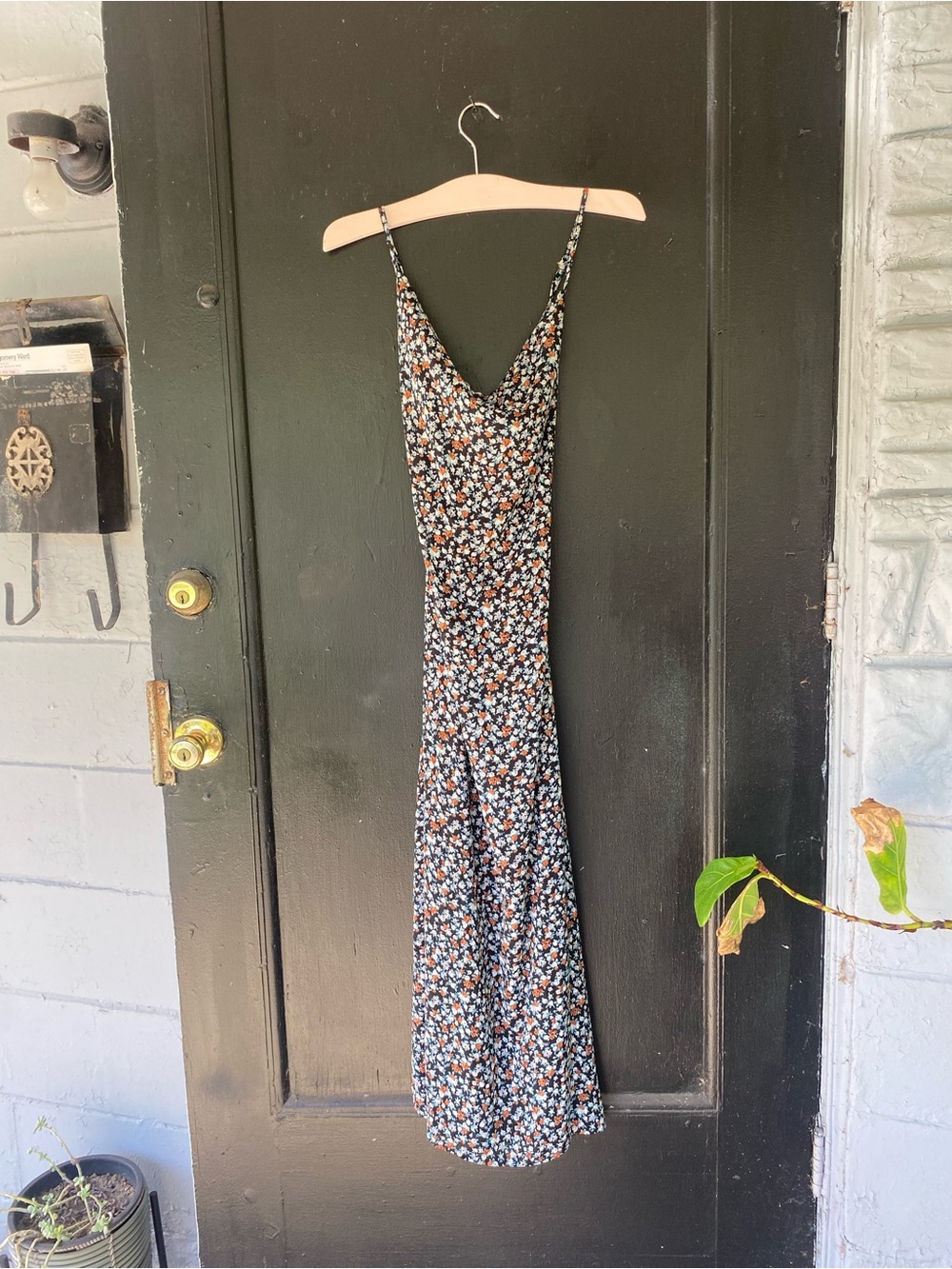 Lina Floral Slip Maxi Dress in Black, Orange, White, and Blue